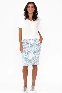 Skirts<Cafe Latte Julissa Blue Floral Drawstring Skirt