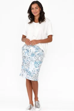 Skirts<Cafe Latte Julissa Blue Floral Drawstring Skirt