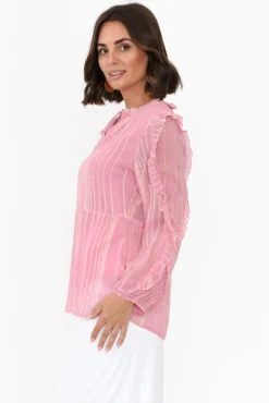 Sleeved Tops<Caju Juno Pink Ruffled Sleeve Blouse