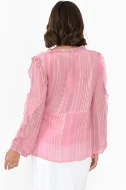 Sleeved Tops<Caju Juno Pink Ruffled Sleeve Blouse