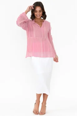 Sleeved Tops<Caju Juno Pink Ruffled Sleeve Blouse