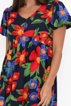 Below Knee Dresses<Hourglass Kalena Navy Flower Dress