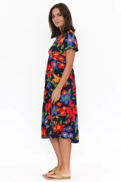 Below Knee Dresses<Hourglass Kalena Navy Flower Dress