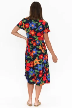 Below Knee Dresses<Hourglass Kalena Navy Flower Dress
