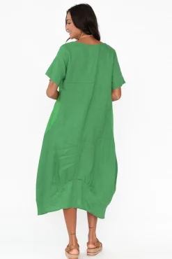 Linen Dresses<Cali and Co Kandace Emerald Linen Pocket Dress