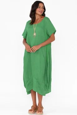 Linen Dresses<Cali and Co Kandace Emerald Linen Pocket Dress