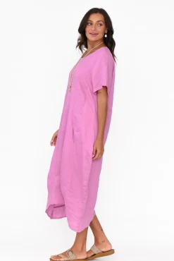 Linen Dresses<Cali and Co Kandace Pink Linen Pocket Dress