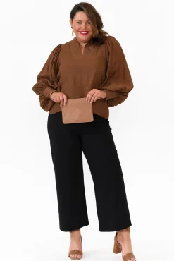 Cotton Tops<Cali and Co Kane Chocolate Cotton Blend Top