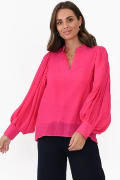 Cotton Tops<Cali and Co Kane Hot Pink Cotton Blend Top