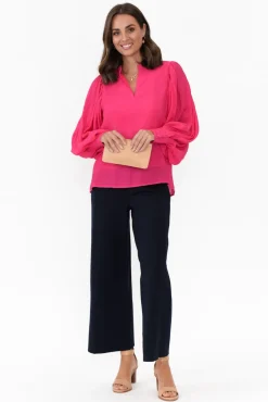 Cotton Tops<Cali and Co Kane Hot Pink Cotton Blend Top