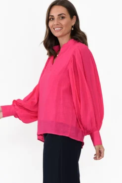 Cotton Tops<Cali and Co Kane Hot Pink Cotton Blend Top