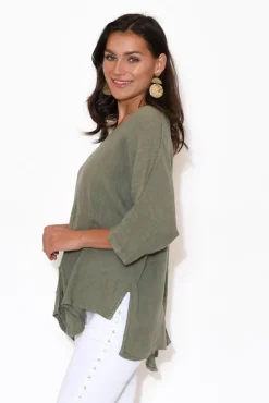 Linen Tops<Talia Benson Kara Khaki Linen Top