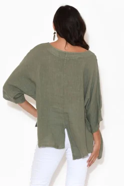 Linen Tops<Talia Benson Kara Khaki Linen Top