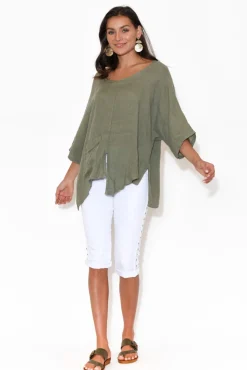 Linen Tops<Talia Benson Kara Khaki Linen Top
