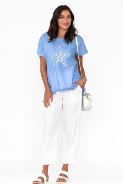 Linen Tops<Cali and Co Kassidy Blue Star Sequin Tee