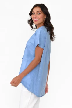 Linen Tops<Cali and Co Kassidy Blue Star Sequin Tee
