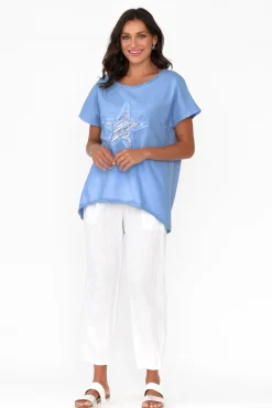 Linen Tops<Cali and Co Kassidy Blue Star Sequin Tee