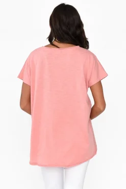 Linen Tops<Cali and Co Kassidy Pink Star Sequin Tee