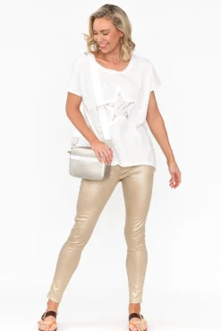 Linen Tops<Cali and Co Kassidy White Star Sequin Tee