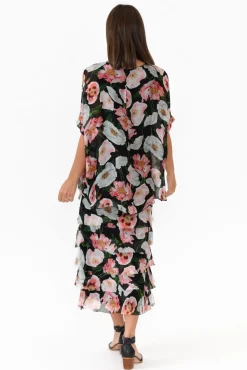 Maxi Dresses<La Strada Katerina Black Blossom Silk Overlay Maxi Dress