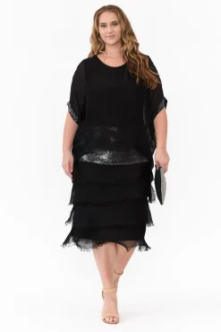 Maxi Dresses<La Strada Katerina Black Sequin Silk Overlay Maxi Dress