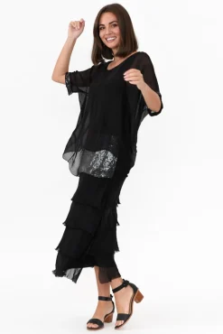 Maxi Dresses<La Strada Katerina Black Sequin Silk Overlay Maxi Dress