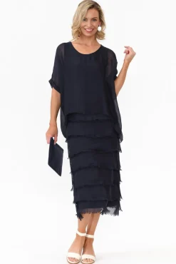 Maxi Dresses<La Strada Katerina Navy Silk Overlay Maxi Dress