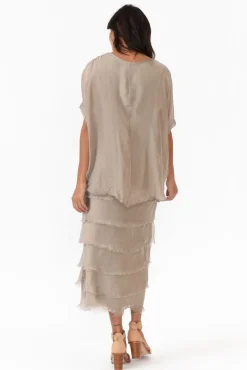 Midi Dresses<La Strada Katerina Taupe Silk Overlay Maxi Dress