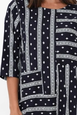 Linen Tops<Ruby Rain Kaylee Navy Aztec Linen Cotton Top