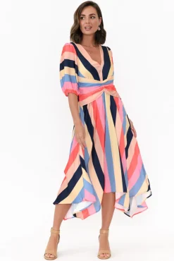 Midi Dresses<Yh and Co Keanu Carnival Stripe V Neck Dress