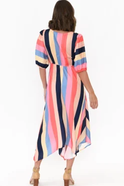 Midi Dresses<Yh and Co Keanu Carnival Stripe V Neck Dress