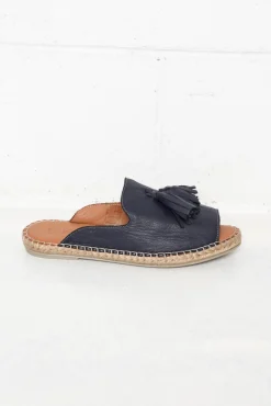 Slides<Bueno Keilor Navy Leather Tassel Slide
