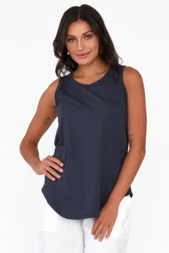 Cotton Tops<Betty Basics Keira Navy Cotton Tank