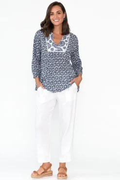 Cotton Tops<Namastai Kellan Navy Flower Cotton Top