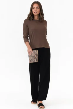 Sleeved Tops<Lou Lou Kelly Chocolate Bamboo Ribbed Top