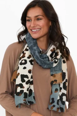 Scarves<Enhance Kelsie Blue Leopard Scarf