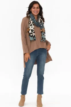 Scarves<Enhance Kelsie Blue Leopard Scarf