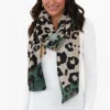 Scarves<Enhance Kelsie Green Leopard Scarf