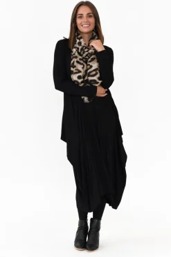 Midi Dresses<Cali and Co Kendal Black Long Sleeve Dress