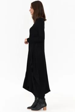 Midi Dresses<Cali and Co Kendal Black Long Sleeve Dress