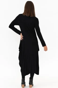 Midi Dresses<Cali and Co Kendal Black Long Sleeve Dress