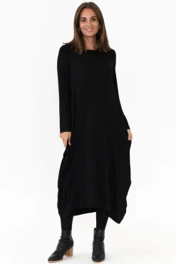Midi Dresses<Cali and Co Kendal Black Long Sleeve Dress
