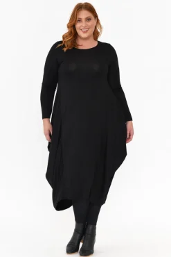 Midi Dresses<Cali and Co Kendal Black Long Sleeve Dress