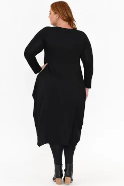 Midi Dresses<Cali and Co Kendal Black Long Sleeve Dress