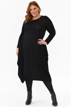 Midi Dresses<Cali and Co Kendal Black Long Sleeve Dress