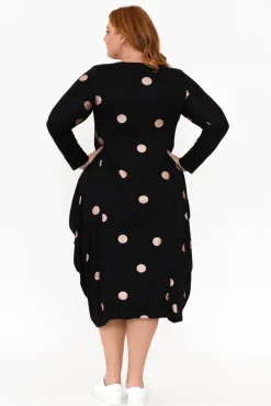 Midi Dresses<Cali and Co Kendal Black Spot Long Sleeve Dress