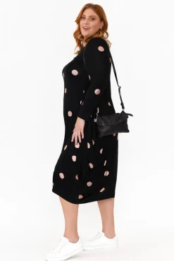 Midi Dresses<Cali and Co Kendal Black Spot Long Sleeve Dress