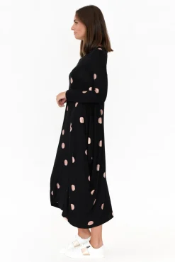 Midi Dresses<Cali and Co Kendal Black Spot Long Sleeve Dress