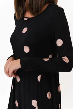 Midi Dresses<Cali and Co Kendal Black Spot Long Sleeve Dress