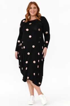 Midi Dresses<Cali and Co Kendal Black Spot Long Sleeve Dress